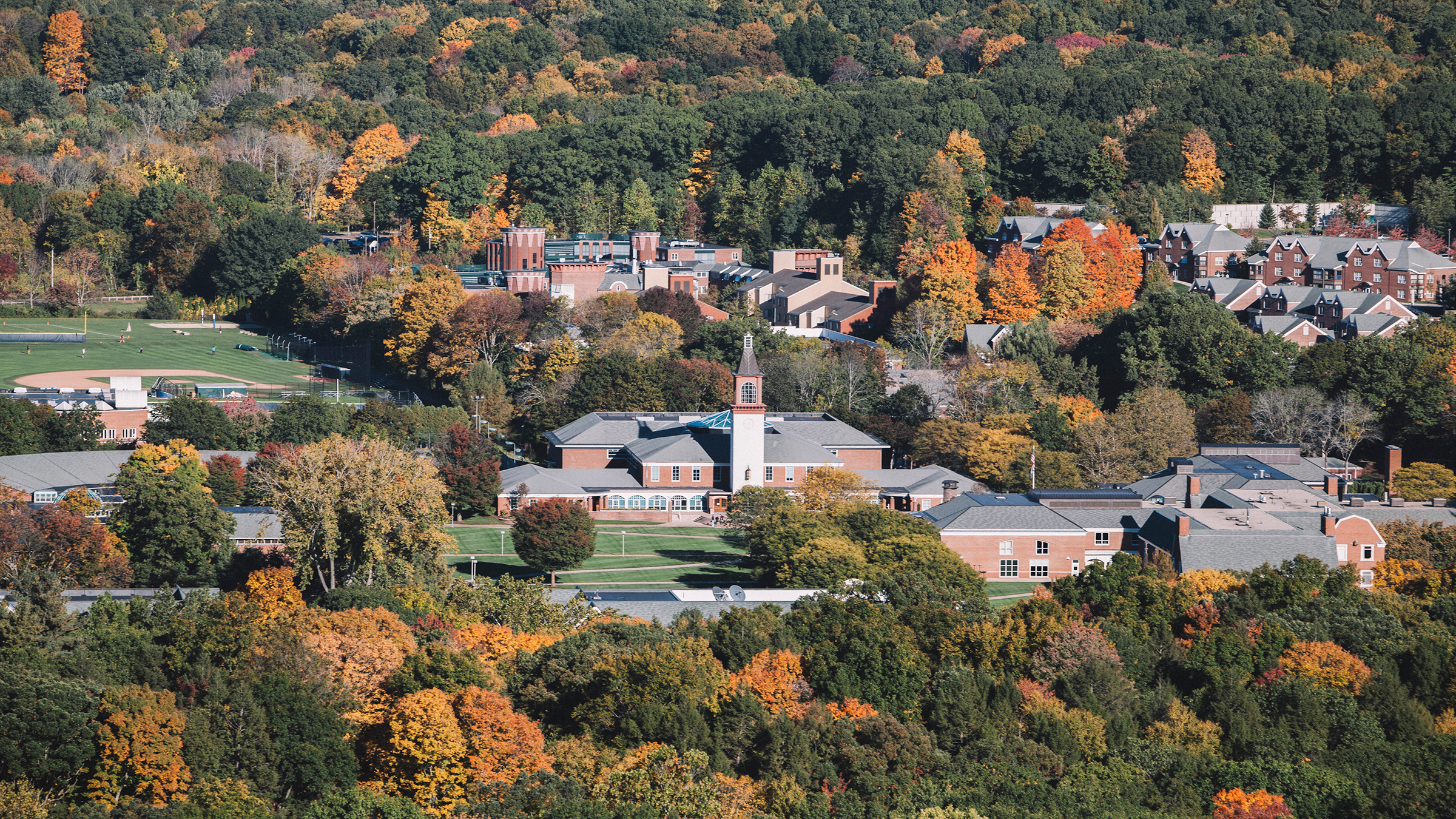 Aerial view of the Mount Carmel Campus in autumn